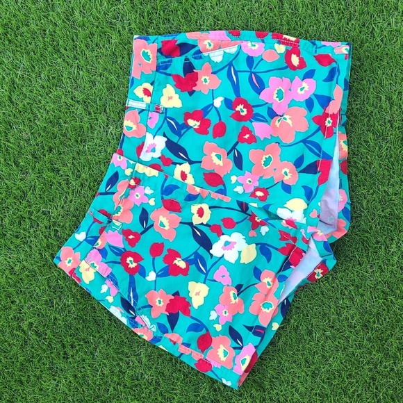 Elle Bright Vibrant Floral Teal Pink Summer Stretch Cotton Shorts Womens Size 8 - Picture 6 of 16